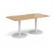 Monza rectangular dining table with flat round white bases 1600mm x 800mm - oak MDR1600-WH-O