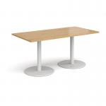Monza rectangular dining table with flat round white bases 1600mm x 800mm - oak MDR1600-WH-O