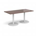 Monza rectangular dining table with flat round white bases 1600mm x 800mm - walnut MDR1600-WH-W