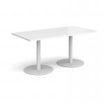 Monza rectangular dining table with flat round white bases 1600mm x 800mm - white