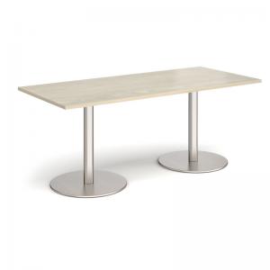 Monza rectangular dining table with flat round brushed steel bases