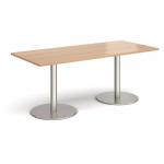 Monza rectangular dining table with flat round brushed steel bases 1800mm x 800mm - made to order MDR1800-BS