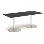 Monza rectangular dining table with flat round brushed steel bases 1800mm x 800mm - Black MDR1800-BS-BK