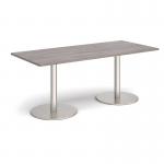 Monza rectangular dining table with flat round brushed steel bases 1800mm x 800mm - grey oak MDR1800-BS-GO