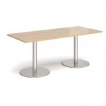 Monza rectangular dining table with flat round brushed steel bases 1800mm x 800mm - kendal oak MDR1800-BS-KO