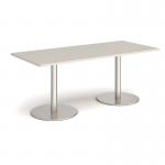 Monza rectangular dining table with flat round brushed steel bases 1800mm x 800mm - Light Grey MDR1800-BS-LG