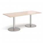 Monza rectangular dining table with flat round brushed steel bases 1800mm x 800mm - maple MDR1800-BS-M