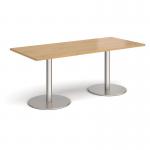 Monza rectangular dining table with flat round brushed steel bases 1800mm x 800mm - oak