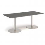 Monza rectangular dining table with flat round brushed steel bases 1800mm x 800mm - Onyx Grey MDR1800-BS-OG