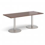 Monza rectangular dining table with flat round brushed steel bases 1800mm x 800mm - walnut