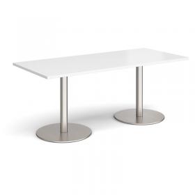 Monza rectangular dining table with flat round brushed steel bases 1800mm x 800mm - white MDR1800-BS-WH