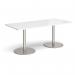 Monza rectangular dining table with flat round brushed steel bases 1800mm x 800mm - white MDR1800-BS-WH