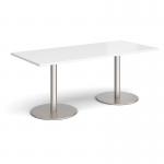 Monza rectangular dining table with flat round brushed steel bases 1800mm x 800mm - white