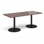 Monza rectangular dining table with flat round black bases 1800mm x 800mm - walnut