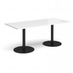 Monza rectangular dining table with flat round black bases 1800mm x 800mm - white MDR1800-K-WH