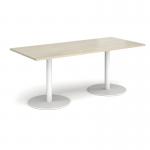 Monza rectangular dining table with flat round white bases 1800mm x 800mm - made to order MDR1800-WH