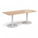 Monza rectangular dining table with flat round white bases 1800mm x 800mm - beech MDR1800-WH-B