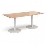 Monza rectangular dining table with flat round white bases 1800mm x 800mm - beech