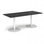 Monza rectangular dining table with flat round white bases 1800mm x 800mm - Black MDR1800-WH-BK