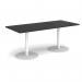 Monza rectangular dining table with flat round white bases 1800mm x 800mm - Black MDR1800-WH-BK