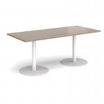 Monza rectangular dining table with flat round white bases 1800mm x 800mm - barcelona walnut MDR1800-WH-BW