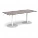 Monza rectangular dining table with flat round white bases 1800mm x 800mm - grey oak MDR1800-WH-GO