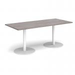 Monza rectangular dining table with flat round white bases 1800mm x 800mm - grey oak MDR1800-WH-GO