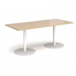 Monza rectangular dining table with flat round white bases 1800mm x 800mm - kendal oak MDR1800-WH-KO