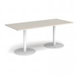 Monza rectangular dining table with flat round white bases 1800mm x 800mm - Light Grey MDR1800-WH-LG