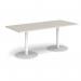 Monza rectangular dining table with flat round white bases 1800mm x 800mm - Light Grey MDR1800-WH-LG