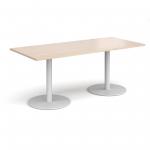 Monza rectangular dining table with flat round white bases 1800mm x 800mm - maple