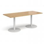 Monza rectangular dining table with flat round white bases 1800mm x 800mm - oak