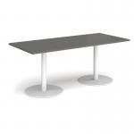 Monza rectangular dining table with flat round white bases 1800mm x 800mm - Onyx Grey MDR1800-WH-OG