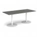 Monza rectangular dining table with flat round white bases 1800mm x 800mm - Onyx Grey MDR1800-WH-OG