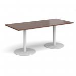 Monza rectangular dining table with flat round white bases 1800mm x 800mm - walnut MDR1800-WH-W