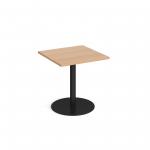 Monza square dining table with flat round black base 700mm - beech