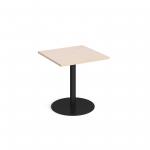 Monza square dining table with flat round black base 700mm - maple
