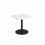 Monza square dining table with flat round black base 700mm - white