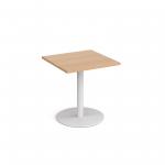 Monza square dining table with flat round white base 700mm - beech