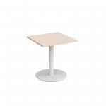 Monza square dining table with flat round white base 700mm - maple