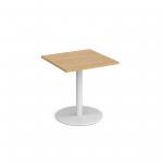 Monza square dining table with flat round white base 700mm - oak