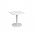 Monza square dining table with flat round white base 700mm - white