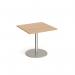 Monza square dining table with flat round brushed steel base 800mm - made to order