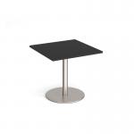 Monza square dining table with flat round brushed steel base 800mm - Black MDS800-BS-BK