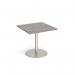 Monza square dining table with flat round brushed steel base 800mm - grey oak MDS800-BS-GO