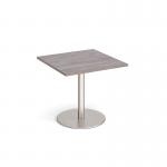 Monza square dining table with flat round brushed steel base 800mm - grey oak MDS800-BS-GO