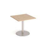 Monza square dining table with flat round brushed steel base 800mm - kendal oak MDS800-BS-KO