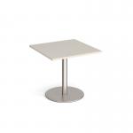 Monza square dining table with flat round brushed steel base 800mm - Light Grey MDS800-BS-LG