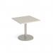Monza square dining table with flat round brushed steel base 800mm - Light Grey MDS800-BS-LG