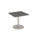 Monza square dining table with flat round brushed steel base 800mm - Onyx Grey MDS800-BS-OG